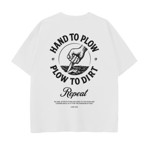 Hand to Plow White - 250 GSM Drop Shoulder Tee
