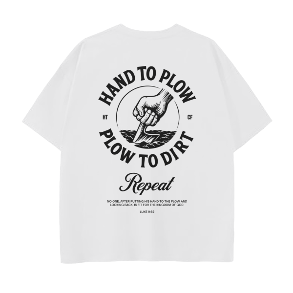 Hand to Plow White - 250 GSM Drop Shoulder Tee