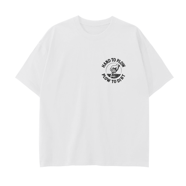 Hand to Plow White - 250 GSM Drop Shoulder Tee - Image 2