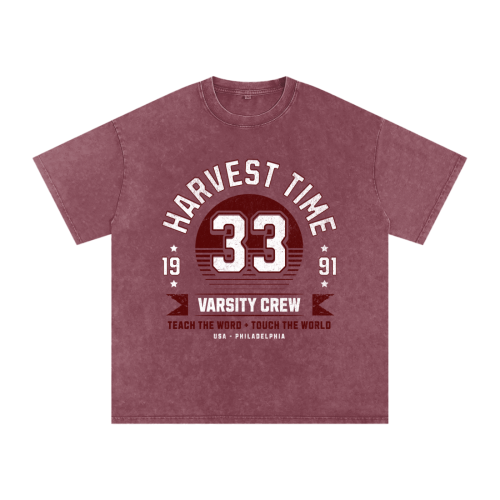 Varsity Crew 33 (Maroon) - Oversized Acid Wash Tee